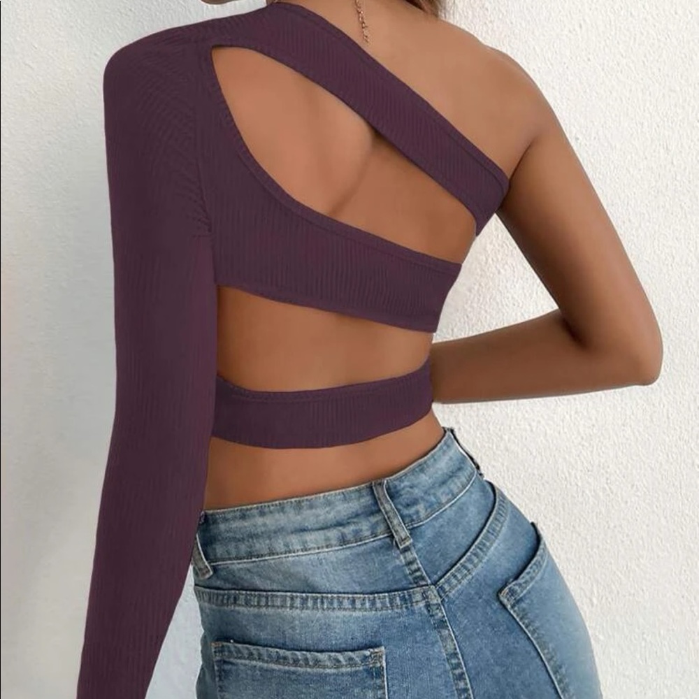 One Shoulder Cropped Long Sleeve Top